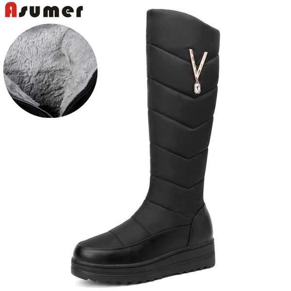 

plus size 35-44 new 2019 mid calf winter boots women keep warm snow boots women zip down waterproof fur platform shoes, Black