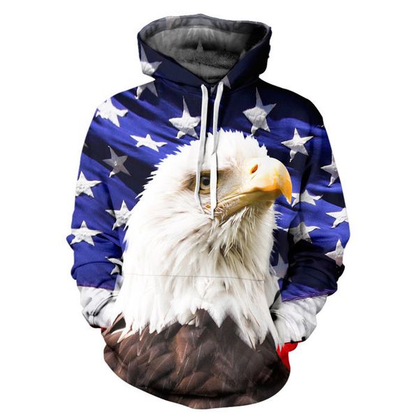

autumn and winter new 3d printing of the bald eagle hooded hoodies, Black