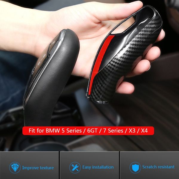 

new-new fiber gear shift lever knob cover trim for 5 6 7 series x3 x4 16-18
