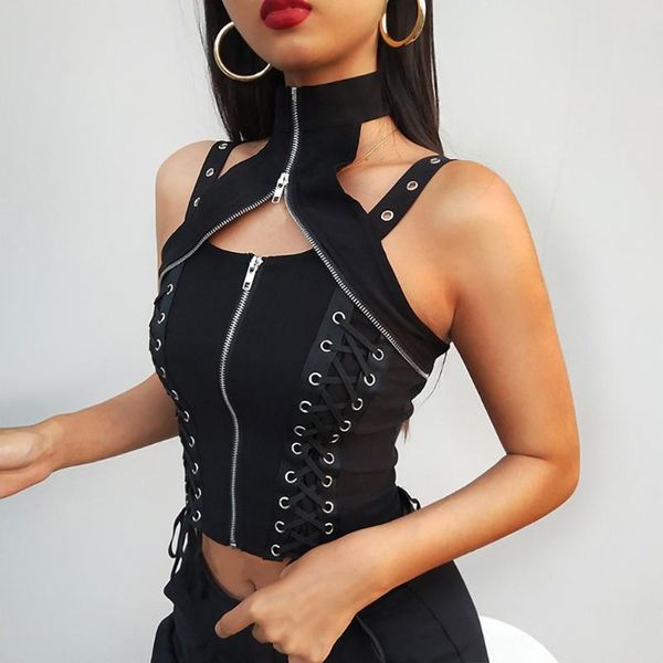 

streetwear женская мода рукавов sexy zipper лаэ up бандаж тонкий короткие топы party club топике кадрированные feminino # g3, White