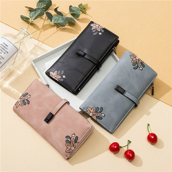 

wallets womens wallet zipper phone printing floral long multifunctional card holder lady coin purse for girl cartera, Red;black