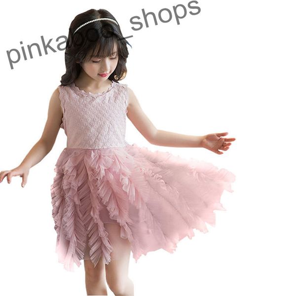 

summer kids girls irregular dress sleeveless lace bud children gilrs pink knee-length ball gown evening gown party dresses 100-140cm ly408, Red;yellow