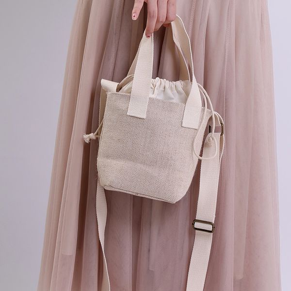 

linen diagonal bag handbag retro literary linen drawstring bag solid color shoulder messenger wild small square