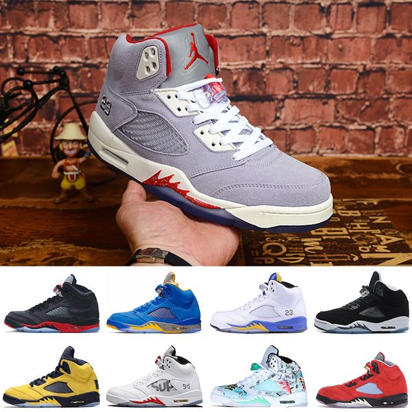 

5 5s og men basketball shoes michigan 2019 black grape fire red ice blue university red jsp laney psg mens trainers sneakers, White;red