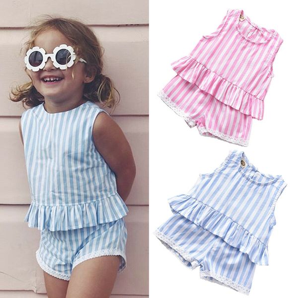 

0-24m infant newborn baby girls clothing set casual toddler sleeveless summer stripe shorts outfits set clothes 2pcs, White