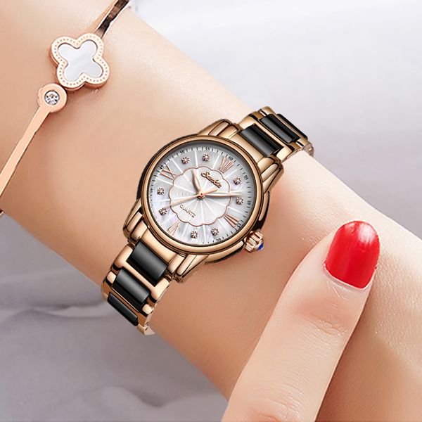 

2020 sunkta women watches diamond watch women waterproof ceramics strap ladies wrist watches brand clock, Slivery;brown