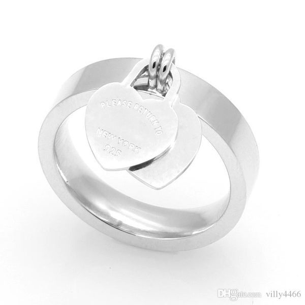 

brand titanium steel jewelry wholesale double t heart love rings for woman jewelry gold/silver/rose 3 color