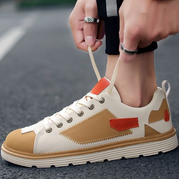 

2019 new fashion comfortablecolor mixing men's leather casual shoes fashion breathable sneakers flats n2-61, Black
