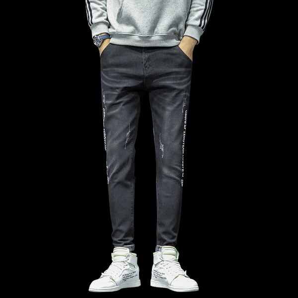 

spring autumn men's jeans cotton denim pants straight trousers new men denim pants menswear streetwear jogger, Black