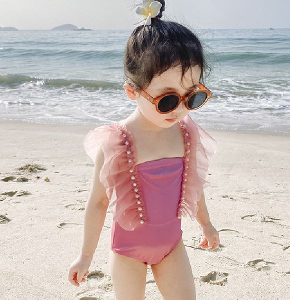

children's swimwear kids swim suit baby girl lace princess bathing suit with skirt summer beach dress swimming suit for baby, Black