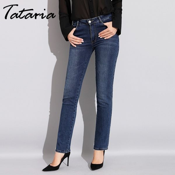 Tatatia Denim Jeans skinny per donna Plus Size Jeans elasticizzati elasticizzati Donna Vita alta Jeans blu da donna Pantaloni a matita denim Y190430