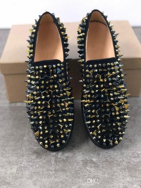 

luxury red bottom roller-boat loafers shoes men designer trainer slip-on pik boat mens women suede spike crystal leather sport sneakers cc01, Black