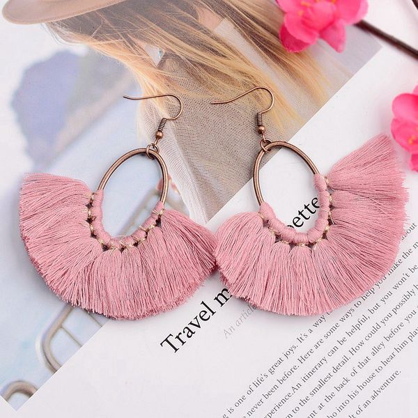 

summer bohemia boho pink long tassel earrings for women handmade ladies earrings fashion jewelry oorbellen, Silver