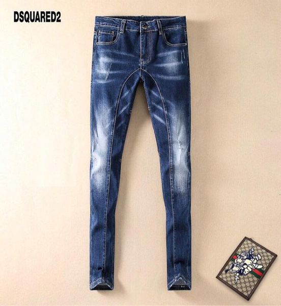 

d2 mens designer jeans high end slim jeans luxury custom casual pants riding motorcycle denim pants hip hop jeans stitching denim pants, Blue