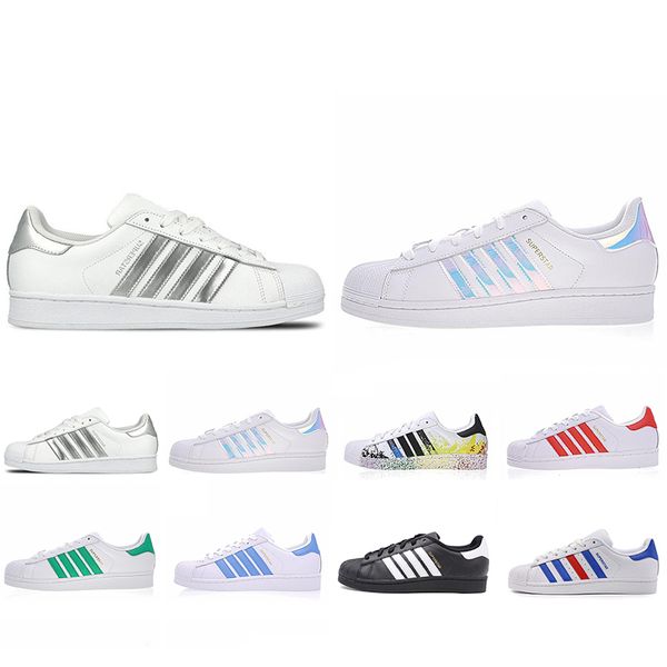 

New Arrival Super Star Running Shoes White Hologram Iridescent Junior Superstars 80s Pride Womens Mens Trainers Superstar Designer 36-44