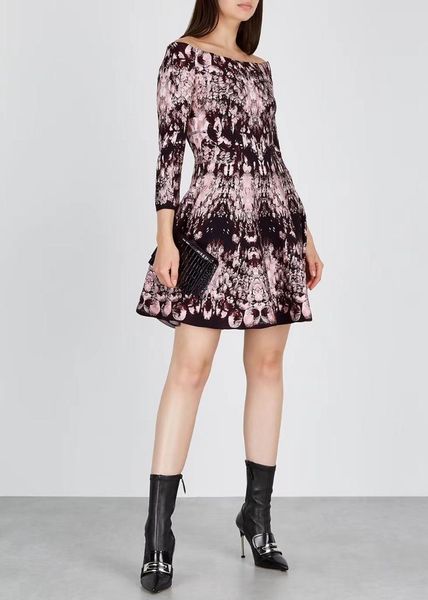 

casual dresses 2021 women jacquard dress slash neck long sleeve vestidos celebrity evening party bodycon bandage, Black;gray