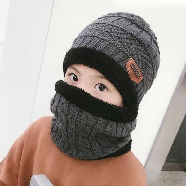 

дети зима теплая вязаная шапка дети cap skullies шапочки круг шарф withthicken флисовой подкладке для мальчиков девочек с женщинами мужчинам, Blue;gray