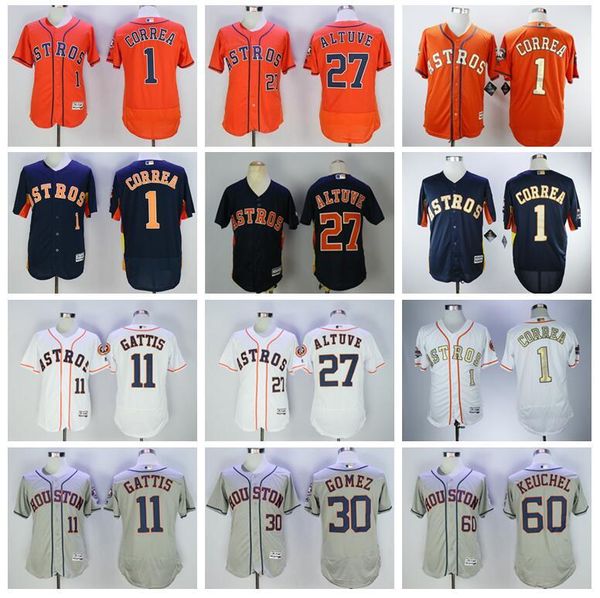 

2018 style baseball 1 carlos correa jersey 11 evan gattis 27 jose altuve 30 carlos gomez 60 keuchel cool base clearance, Blue;black