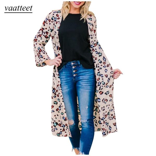 

женская мода open front leopard длинные рукава пальто легкий кардиган, Tan;black