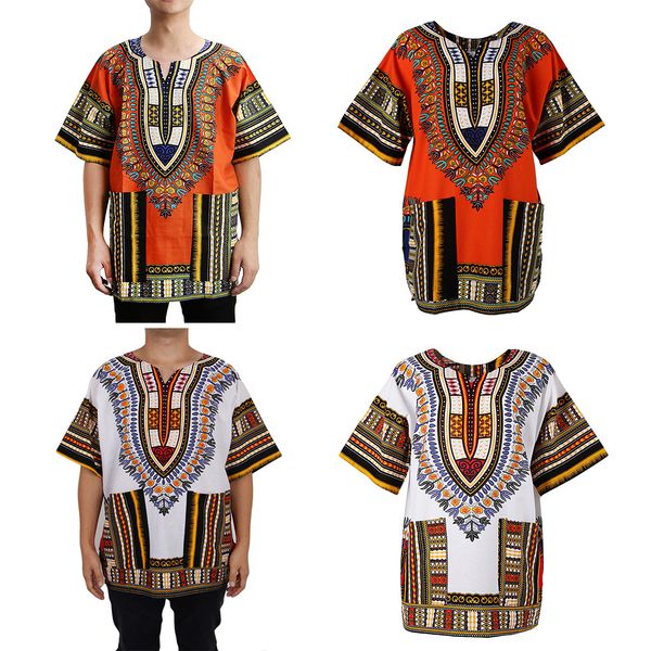 

african prints dress cotton dashiki shirt ethnic caftan yellow+brown, Red