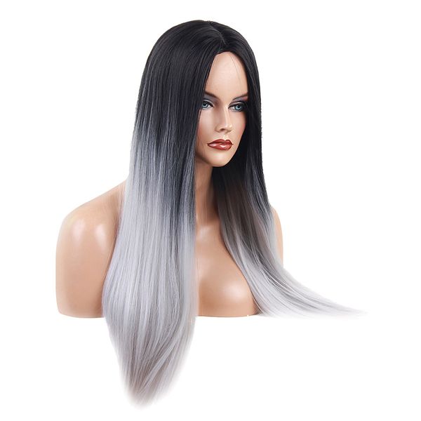 

24 дюймовые натуральные длинные прямые парики для чернокожих женщин синтетический парик средней части, Black