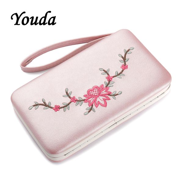 

youda 2019 new women's fashion retro embroidery handmade long female wallet large capacity ladies card package embroidery purse, Red;black