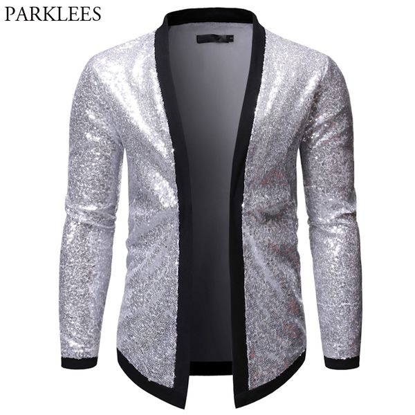 

shiny glitter mens jackets and coats sequin cardigan jacket blazer men stage costume party nightclub prom jacket men masculino, Black;brown