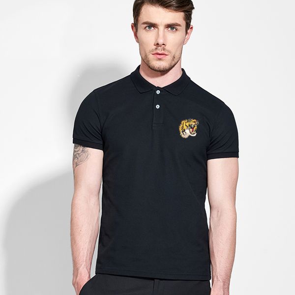 

018 brand new моды для мужчин рубашки поло 2018 летняя роскошная вышивка дышащий masculina мягкий хлопок твердый поло мужчины высокое качест, White;black