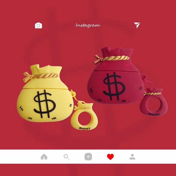 

for airpods 1/2 case fashion lucky red bag money earphone case for apple airpods 2 soft protect cover with finger ring strap