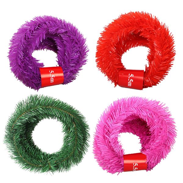 

5.5m artificial rattan christmas garland pine simulated flowers for christmas decoration wreath diy tree vine ornament
