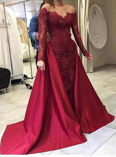 

2020 burgundy prom dresses long evening plus size prom dresses long sleeves 2018 lace sheer neck formal gowns, White;black
