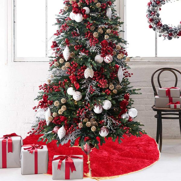 

home christmas tree decorations red fluffy tree skirt christmas bottom pad dark red apron soft cushion