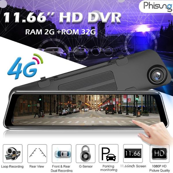 

phisung z66 4g android 8.1 11.66 inch 1080p hd car dvr camera rearview mirror wifi gps fm bluetooch dash cam car accessories