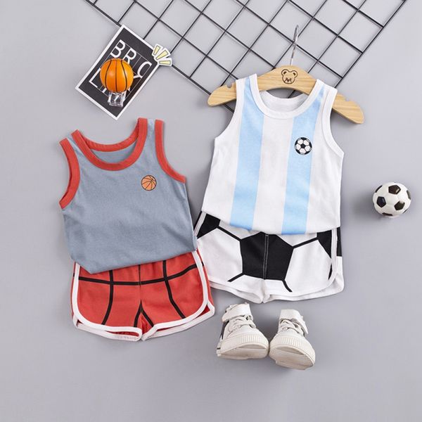 

baby clothes 2019 summer children baby boys casual sleeveless number pattern vest +ball pattern shorts suits costume set, White