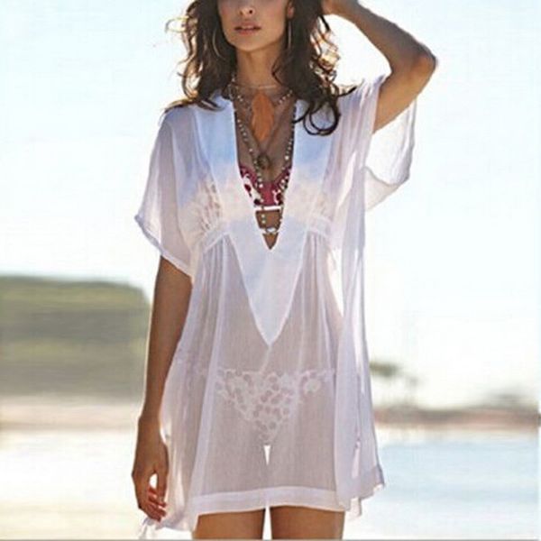

2019 white beach deep v neck tunic 2018 women white bikini cover up swimsuit beach dress transparent sundresses swim blouses, Blue;gray