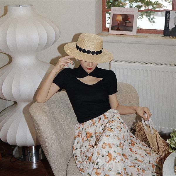 

66331 sense of design collarbone short-sleeved t-shirt female summer 2020 short slim slim stretch all-match top, White