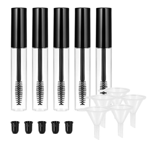 

5pcs 10ml empty mascara tube with eyelash wand 5pcs funnels transfer pipettes set for castor oil diy mascara container with cap