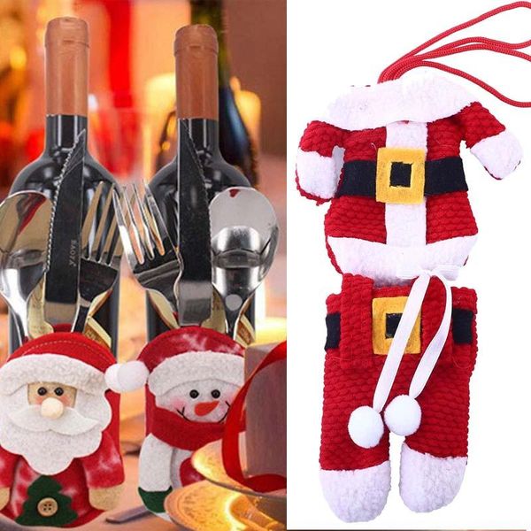 

1 kit christmas red coats & pants for snowman knife holders santa claus decoration for party dorpshipping