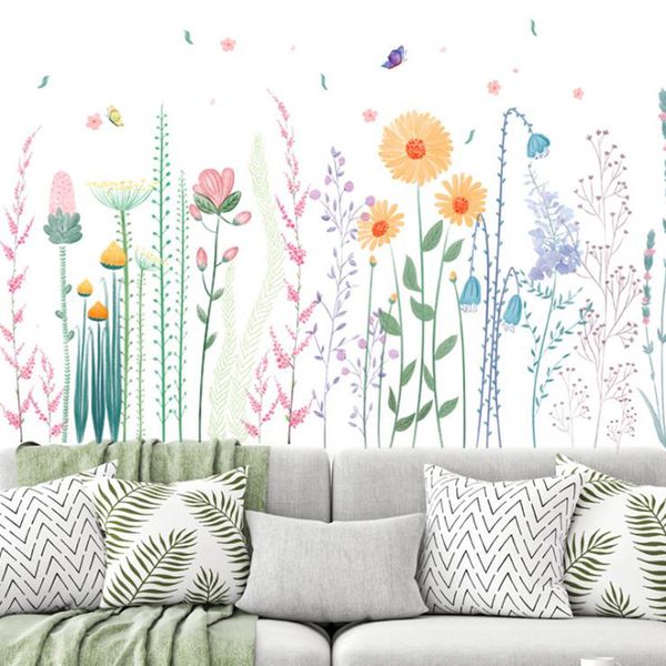

wall stickers cartoon plant flowers fresh skirting baseboard decoration living room bedroom entrance decor