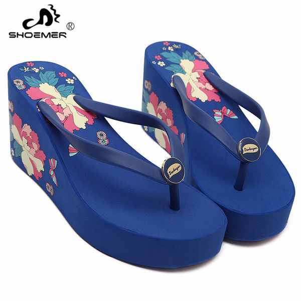 

shoemer new2019 summer shoes woman beautifully flip flops heigh heel wedges slippers beach shoes printing slippers zapatos mujer, Black