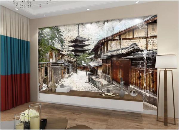 

3d room wallpaper custom p mural hand-painted european western painting japanese pagoda background self-adhesive art canvas pictures
