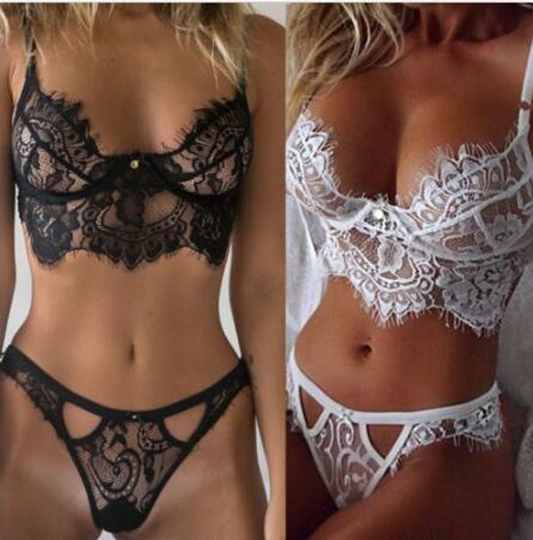 

new women sleepwear hollow translucent underwear frenum strap underwear lingerie lace lingerie set, Black;white