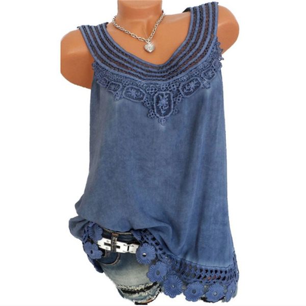 

Summer Top Plus size 5XL Women O-Neck Sleeveless Pure Color Lace Vest Tops Loose Female T-shirt Solid 8 Colors Casual White Tank