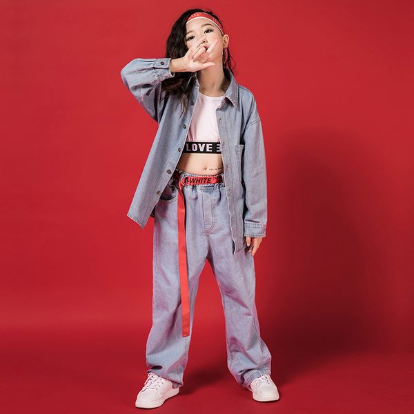 

new dance wear street kids long sleeves jeans sets hip hop kids children's day stage outfits jazz-dance-costumes-kids bl2168, Black;red