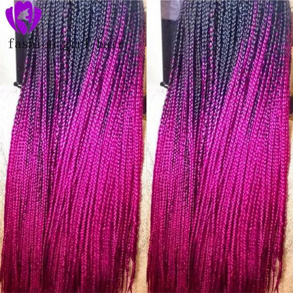 

braided synthetic wig dark roots ombre pink african american braids synthetic lace front wig for women, Black;brown