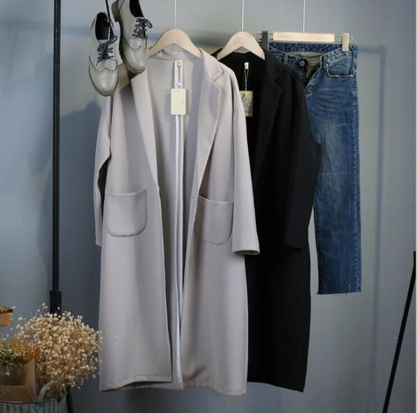 

autumn long sleeve woman coat casual trench, Tan;black