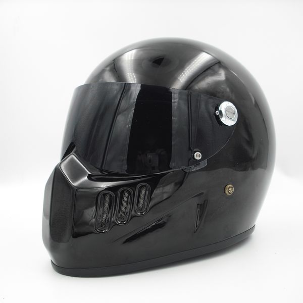 Capacete de rosto inteiro para motocicleta, capacete de fibra de vidro com escudo preto para vintage cafe racer casco retrô, capacete de bicicleta cool275f