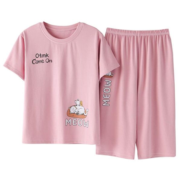 

missky 2pcs/set women pajama sets vivid color summer short sleeved soft cotton pajamas home wear female clothes, Blue;gray