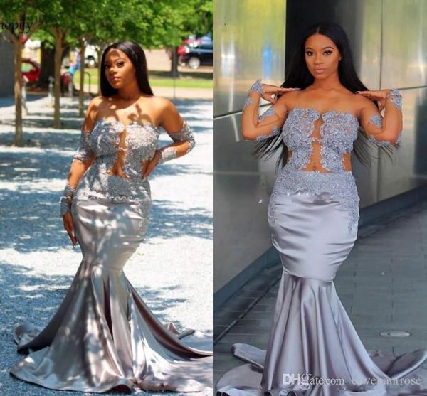 

2019new designer off shoulder mermaid appliques prom dresses long sleeve beads sweep train formal plus size evening party gown dress, Black