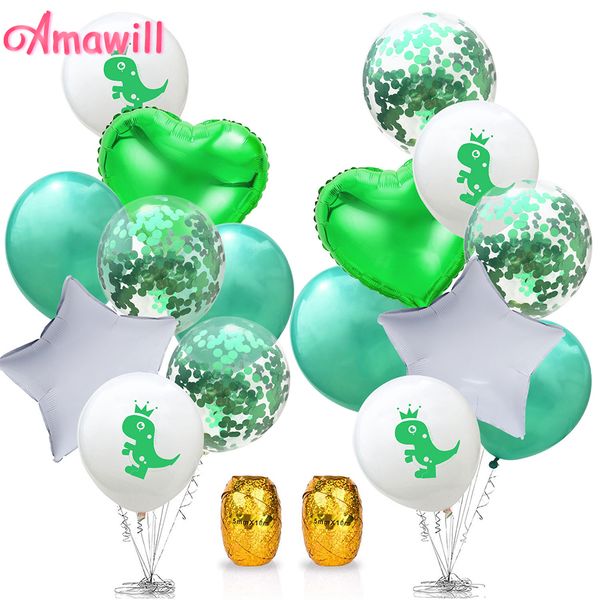 Amawill 12 Inch Cartoon Dinosaur Confetti Balloon For Wedding Baby